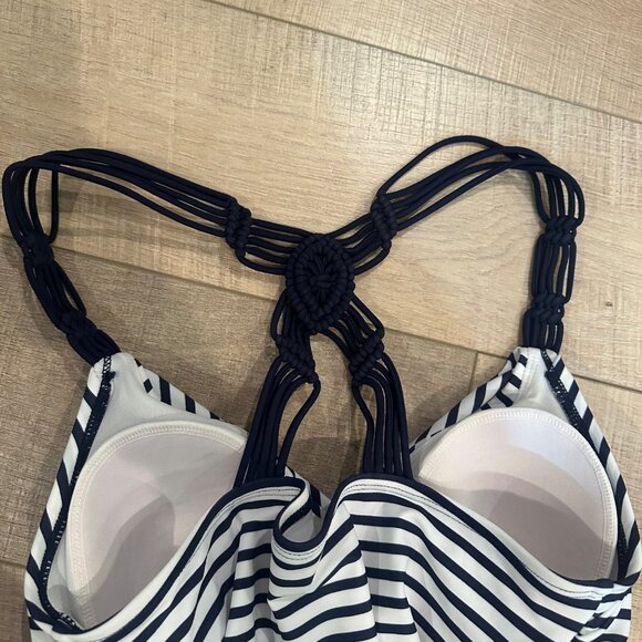 KONA SOL WOMENS MEDIUM NWOT NAVY BLUE STRIPE ONE PIECE SWIM SUIT - Picture 5 of 7